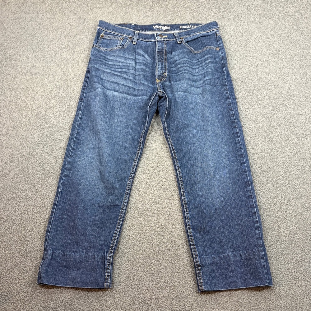 Wrangler Jeans Mens 34 Blue Regular Fit Straight Leg Denim Casual Classic 8607